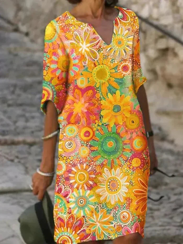 Zephyra | Vestido Midi Floral con Escote en V para Mujeres