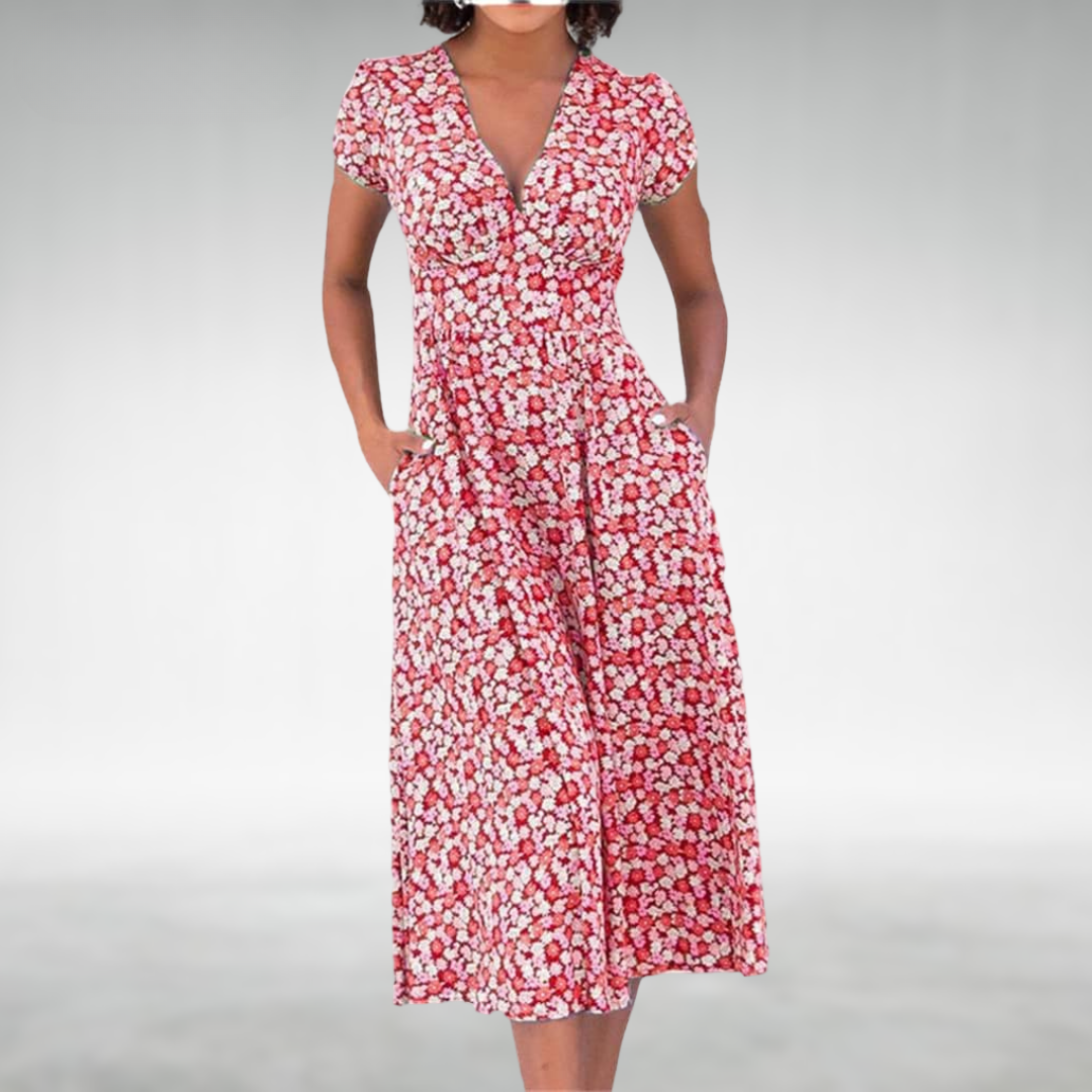 Lila | Vestido Midi Floral de Cuello en V para Mujeres
