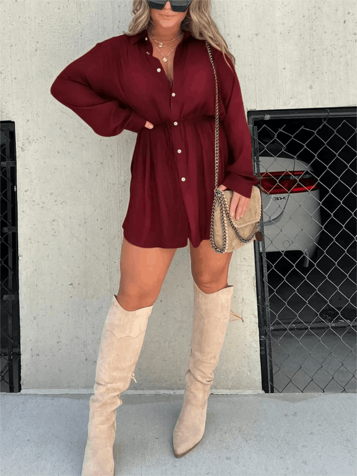 Vestido camisero negro elegante para mujer