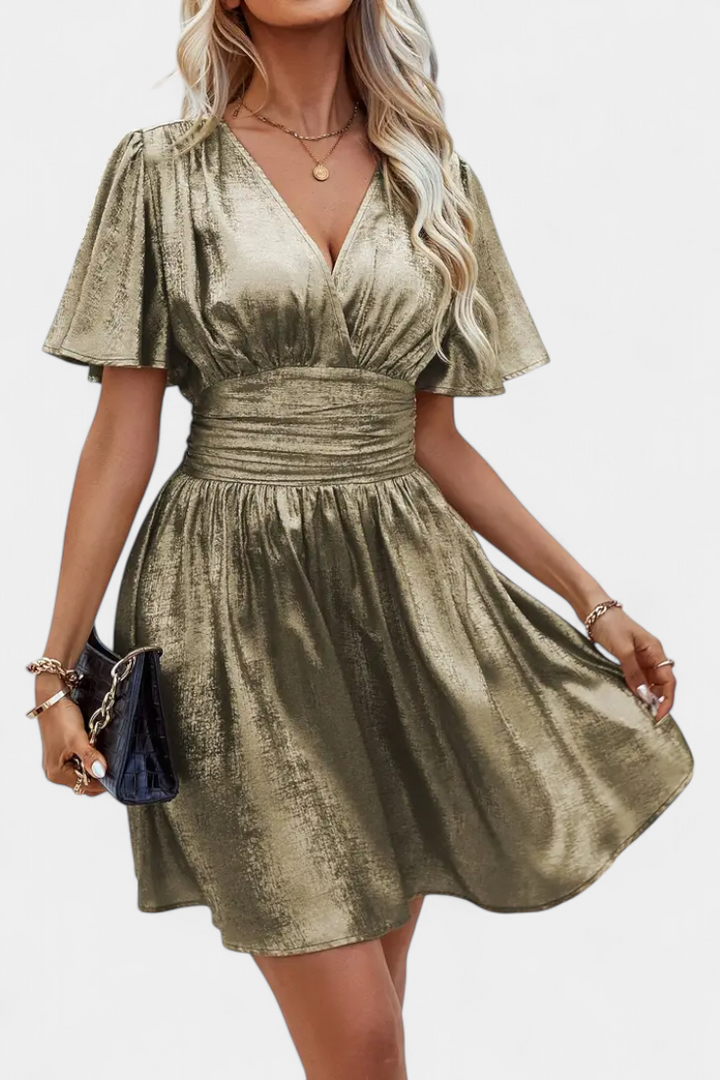 Adalee Vestido de Dama con Escote en V y Cintura Cruzada