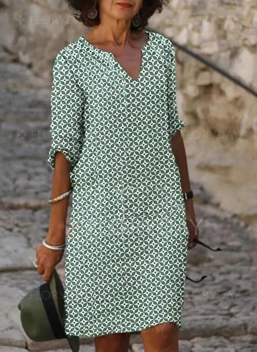 Rosamund | Vestido Midi de Cuello en V Recto para Mujeres
