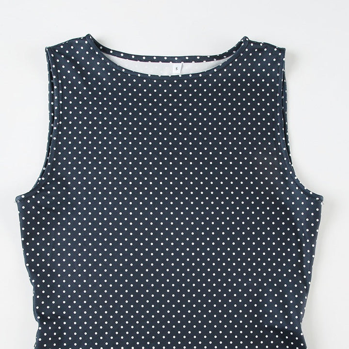 Vestido mini de lunares sin mangas para mujer con cintura ajustada