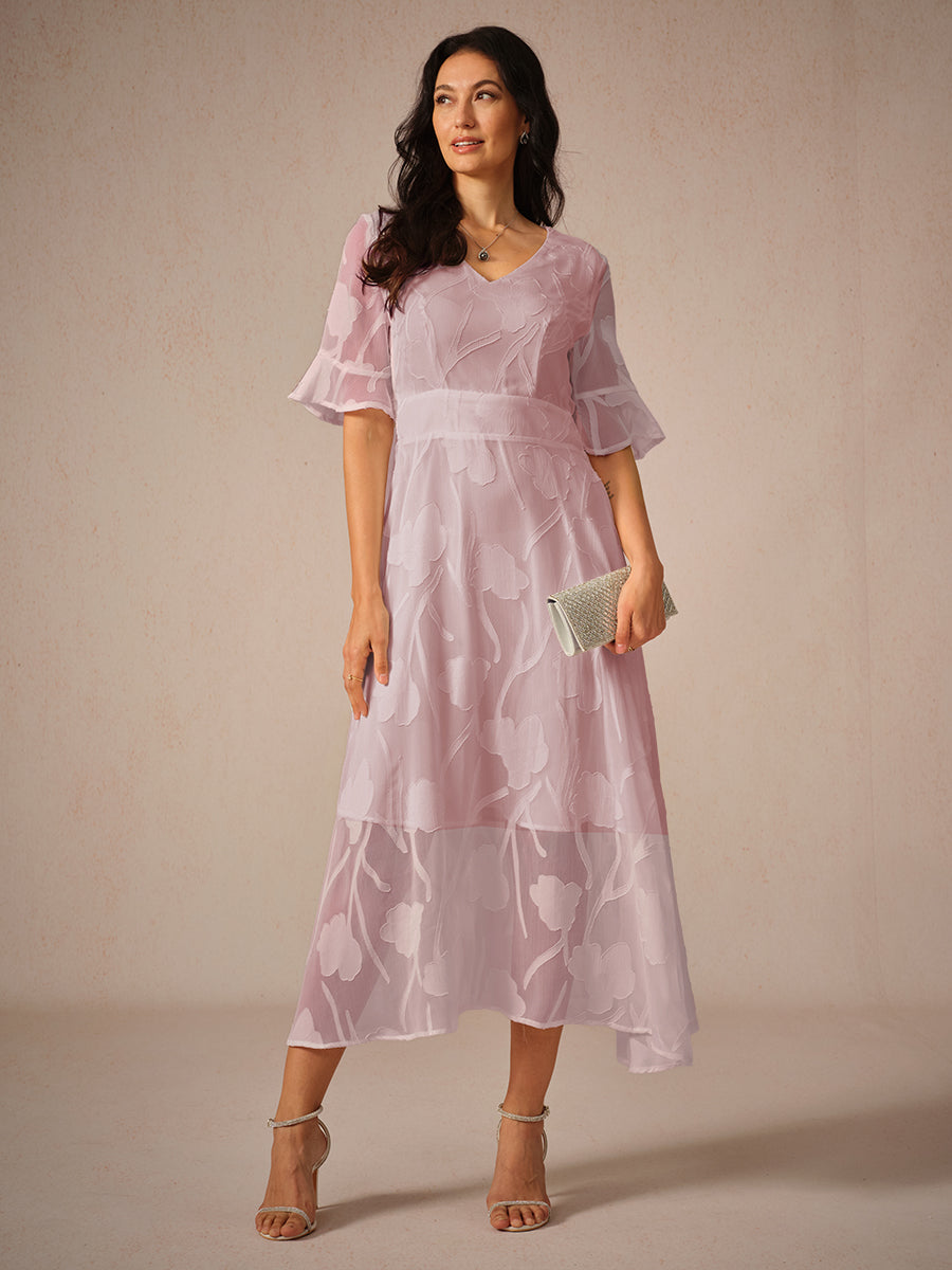 Aishana | Vestido Midi Floral de Manga Corta para Mujeres