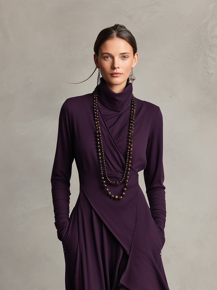 Natalia Maxivestido Asimétrico de Punto con Cuello Alto