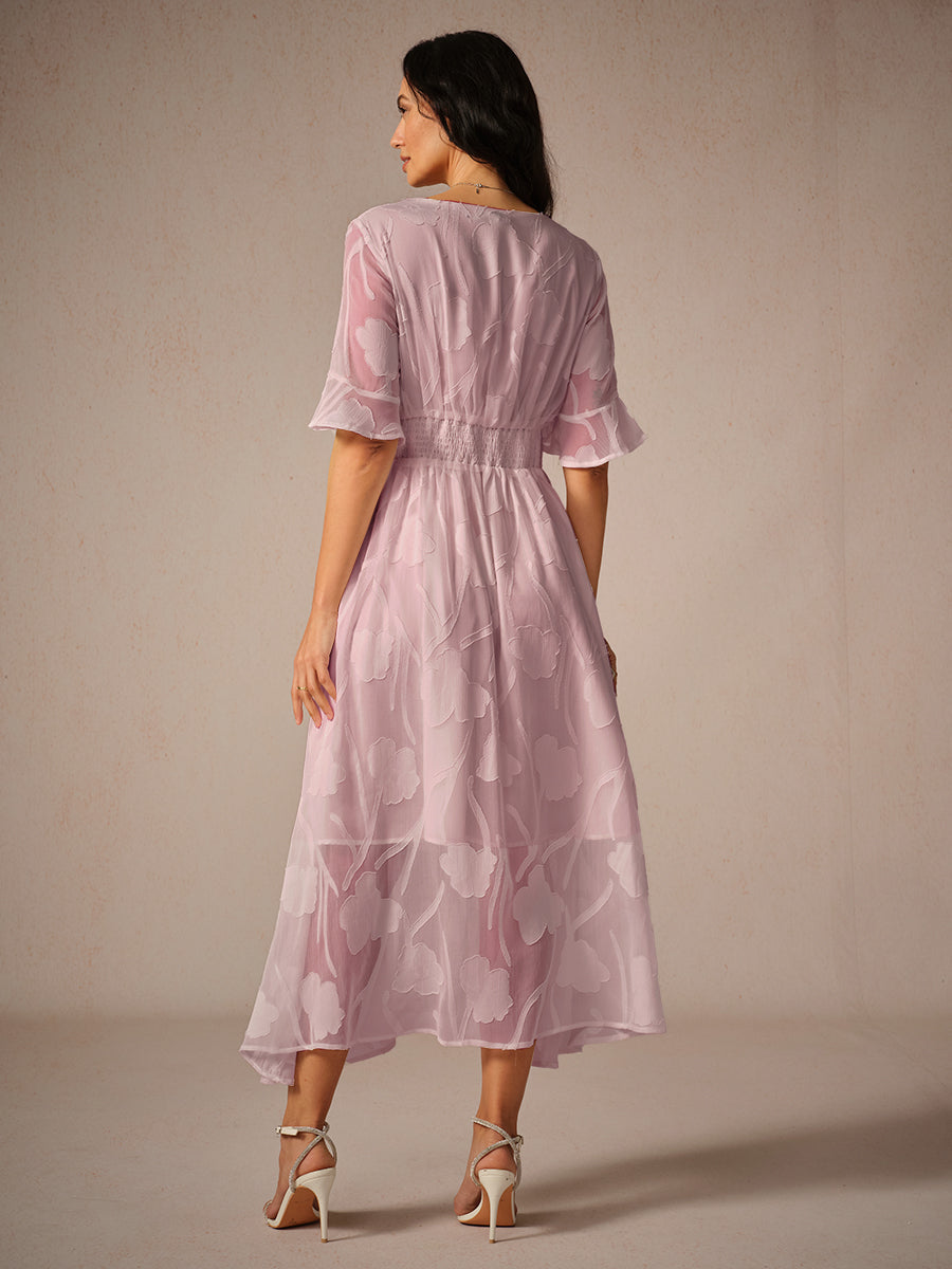 Aishana | Vestido Midi Floral de Manga Corta para Mujeres