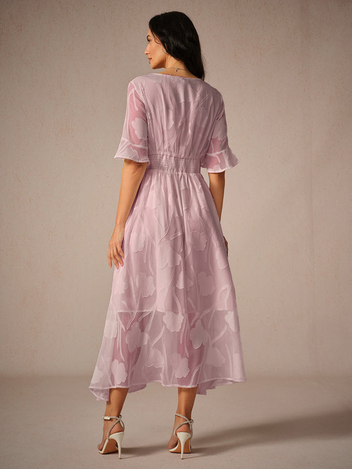 Aishana | Vestido Midi Floral de Manga Corta para Mujeres