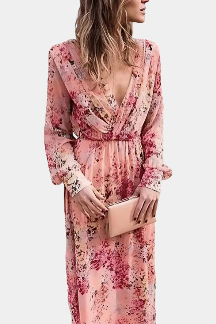 Amaliya Vestido Maxi Boho Floral con Mangas Largas y Cintura Definida