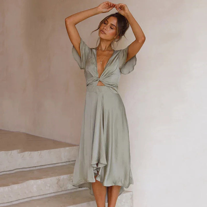 Märta | Vestido Midi de Cóctel para Mujeres con Dobladillo Desigual