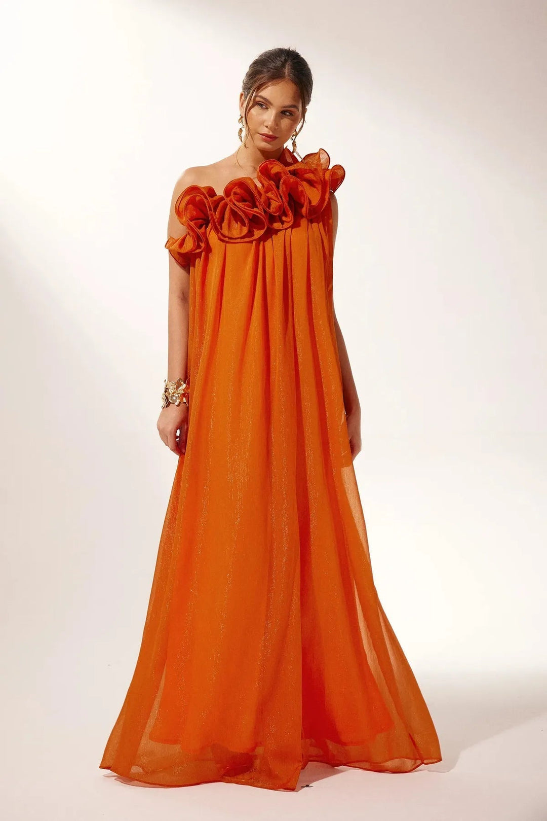 Vestido de Noche Floral Asimétrico de Un Hombro