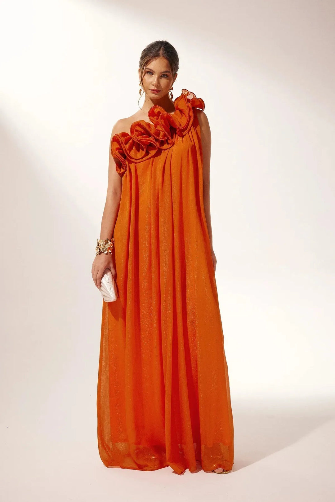 Vestido de Noche Floral Asimétrico de Un Hombro