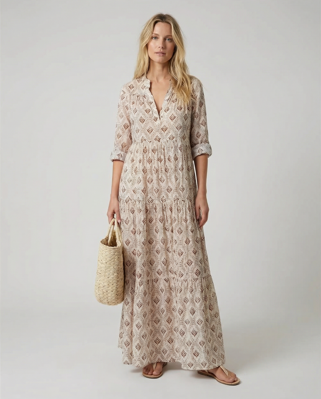 Vestido Largo Vintage de Otoño – Diseño con Escote en V Halagador para un Estilo Sin Esfuerzo