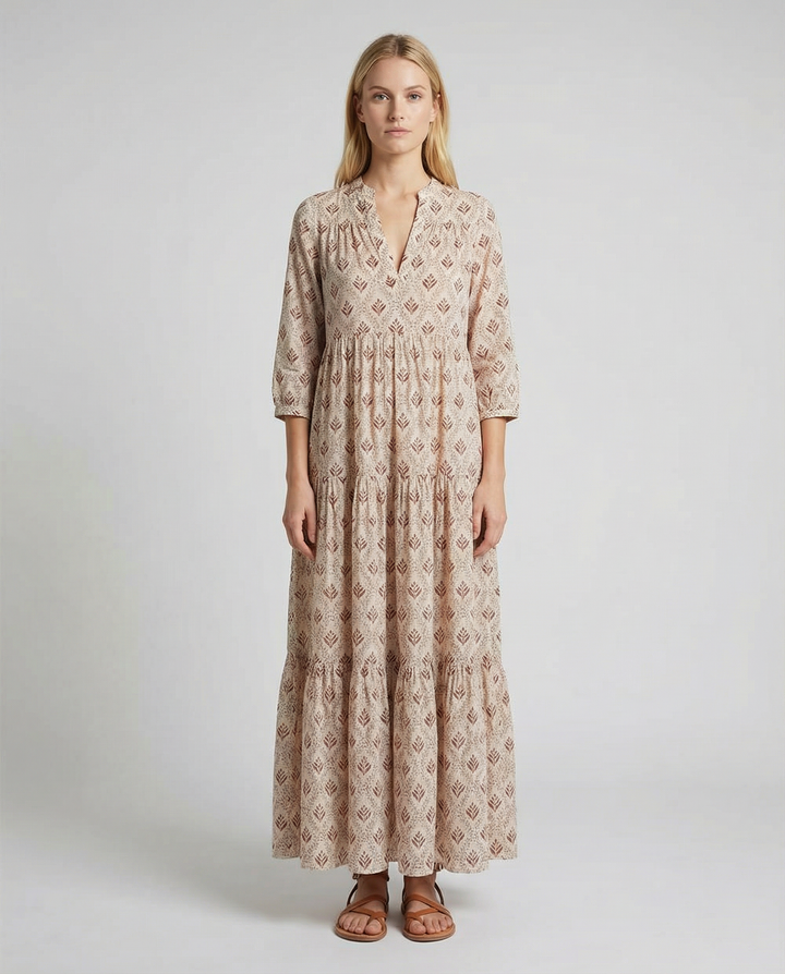Vestido Largo Vintage de Otoño – Diseño con Escote en V Halagador para un Estilo Sin Esfuerzo