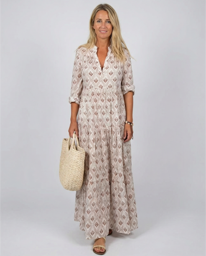Vestido Largo Vintage de Otoño – Diseño con Escote en V Halagador para un Estilo Sin Esfuerzo