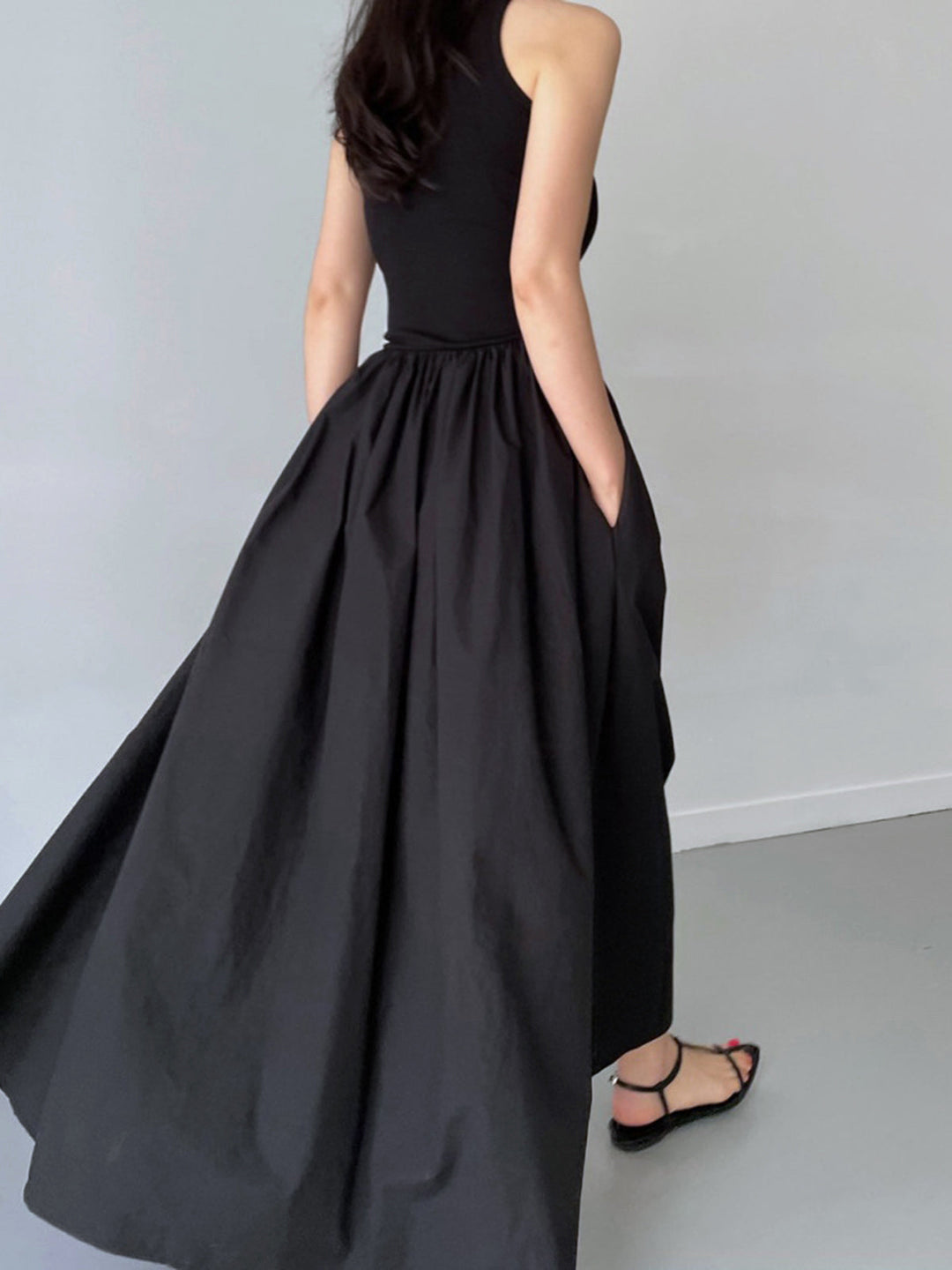 Vestido Maxi Sin Mangas de Mezcla de Algodón Formal