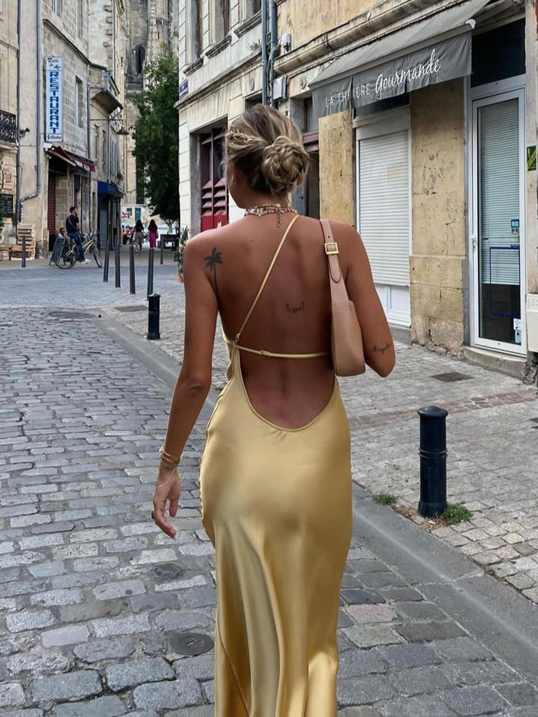 Vestido Maxi de Invitada de Boda de Satén con Espalda Abierta