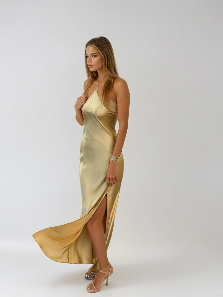 Vestido Maxi de Invitada de Boda de Satén con Espalda Abierta