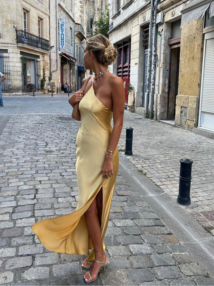 Vestido Maxi de Invitada de Boda de Satén con Espalda Abierta
