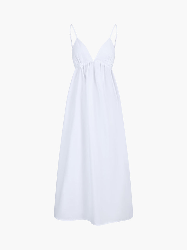 Vestido Maxi de Cóctel de Algodón de Espalda Abierta Costera