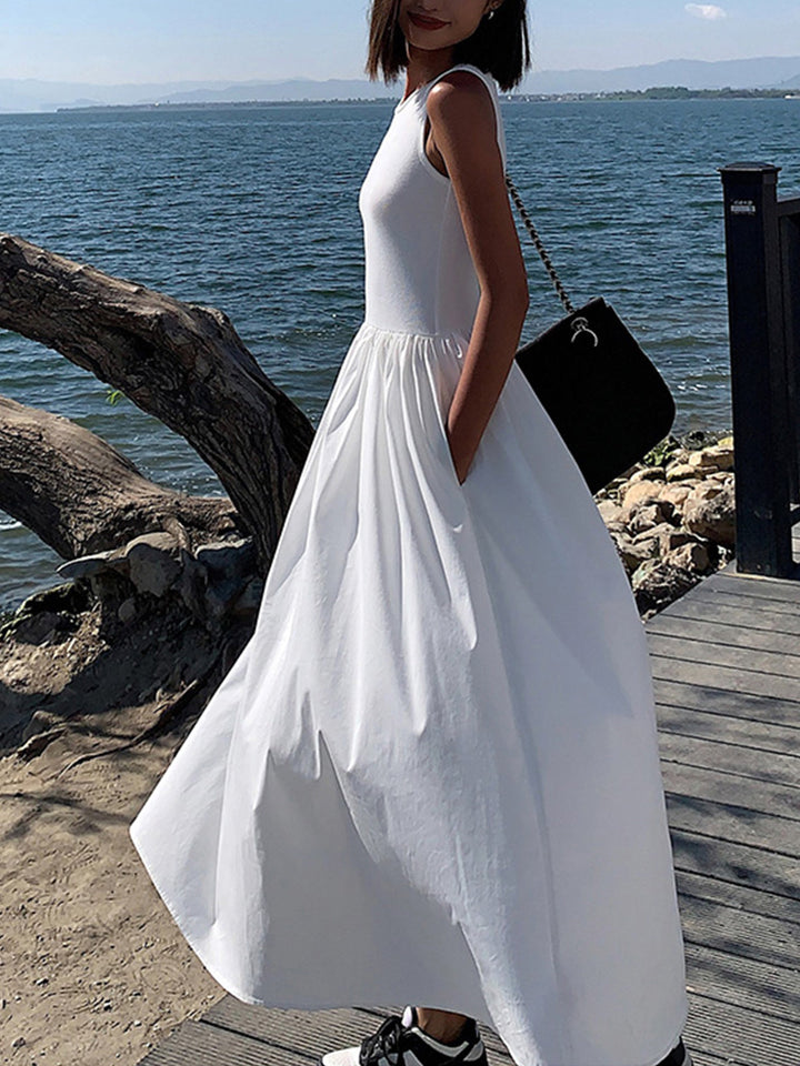 Vestido Maxi Sin Mangas de Mezcla de Algodón Formal