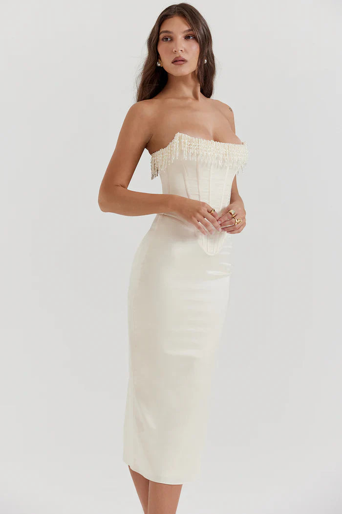 Bella Vestido Maxi de Invitada de Boda Sin Tirantes