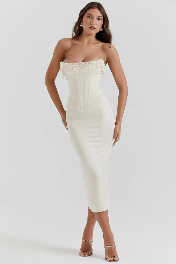 Bella Vestido Maxi de Invitada de Boda Sin Tirantes