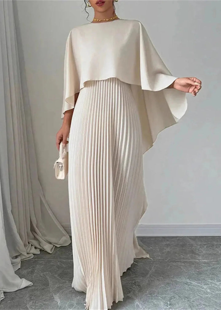 Vestido Maxi de Invitada de Boda con Mangas de Murciélago Plisadas