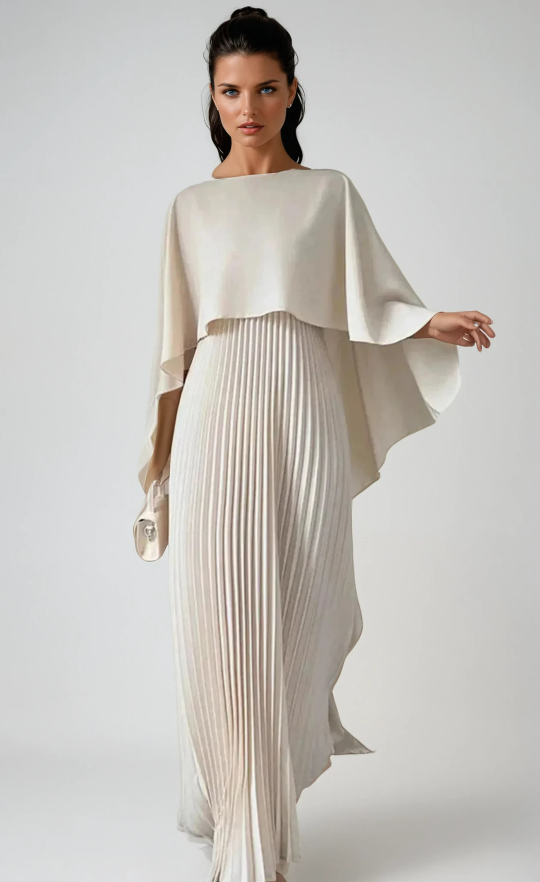 Vestido Maxi de Invitada de Boda con Mangas de Murciélago Plisadas