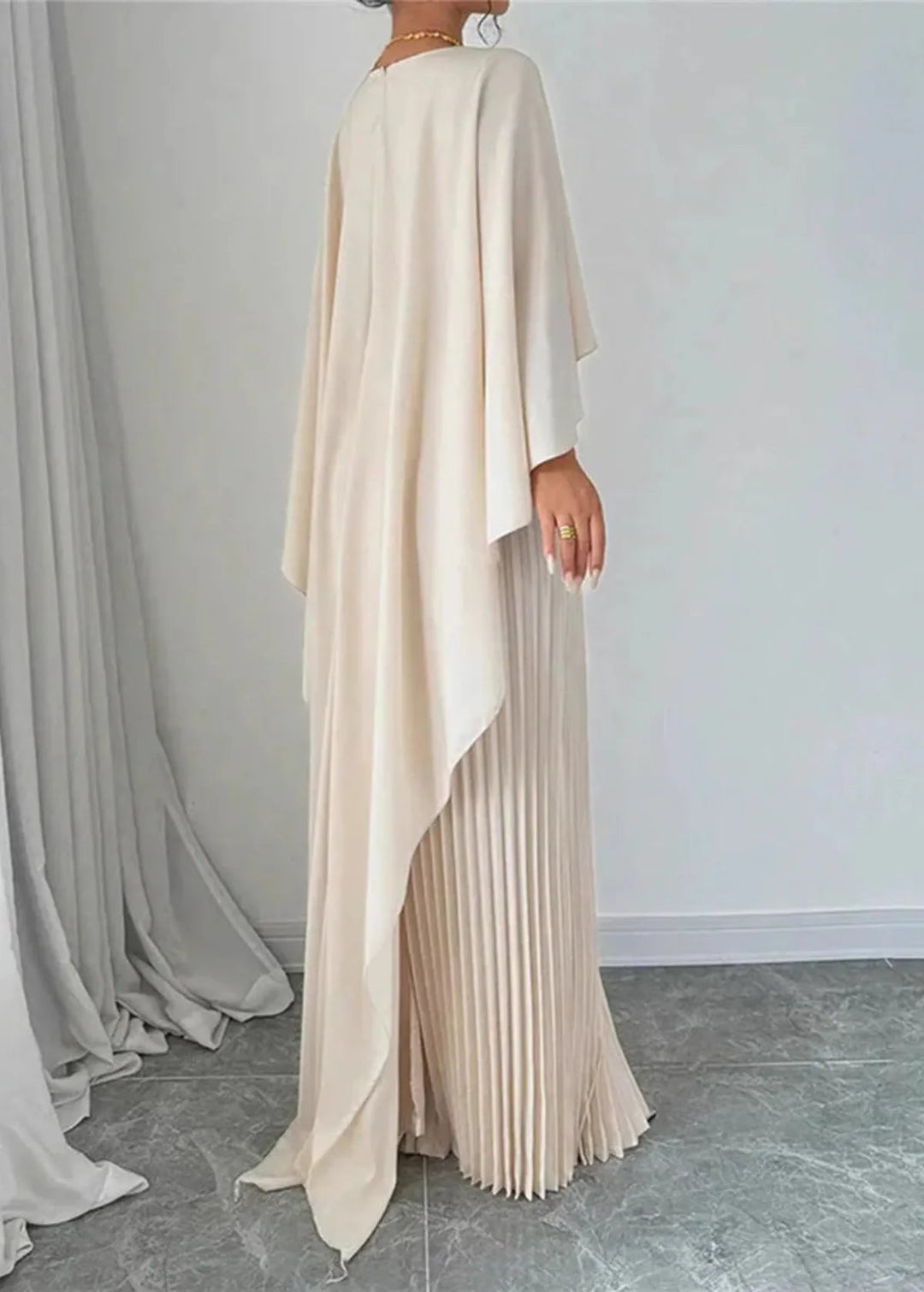 Vestido Maxi de Invitada de Boda con Mangas de Murciélago Plisadas