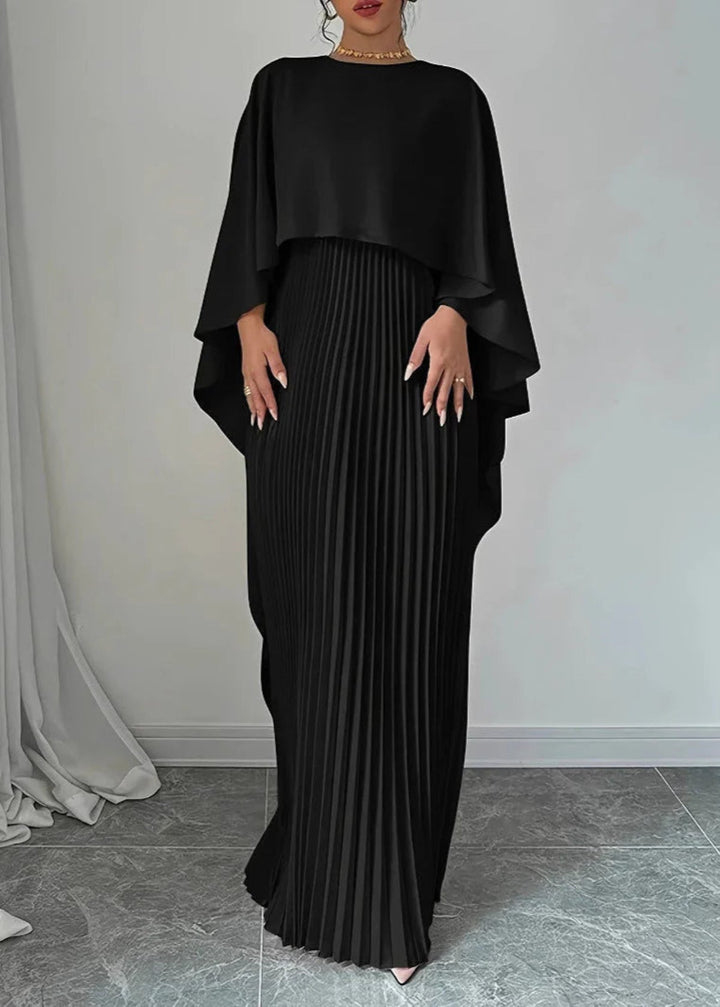 Vestido Maxi de Invitada de Boda con Mangas de Murciélago Plisadas