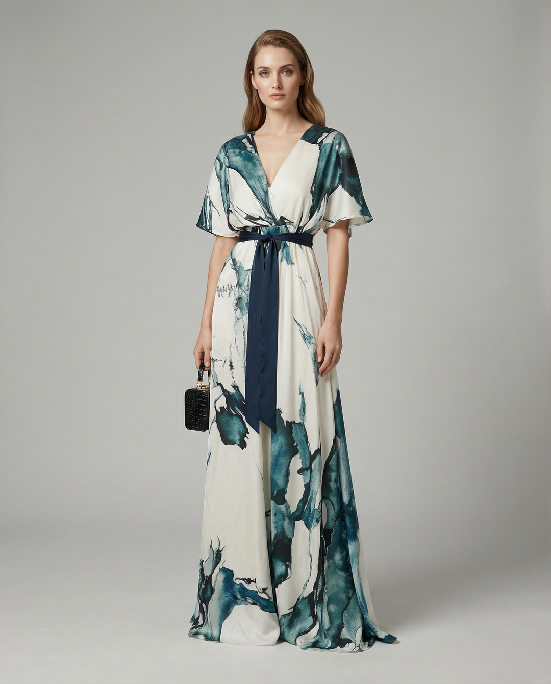 Vestido Maxi Floral Bohemio – Elegante Vestido de Invitada de Boda de Verano con Escote en V Profundo