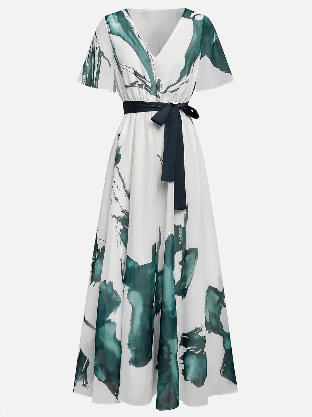 Vestido Maxi Floral Bohemio – Elegante Vestido de Invitada de Boda de Verano con Escote en V Profundo