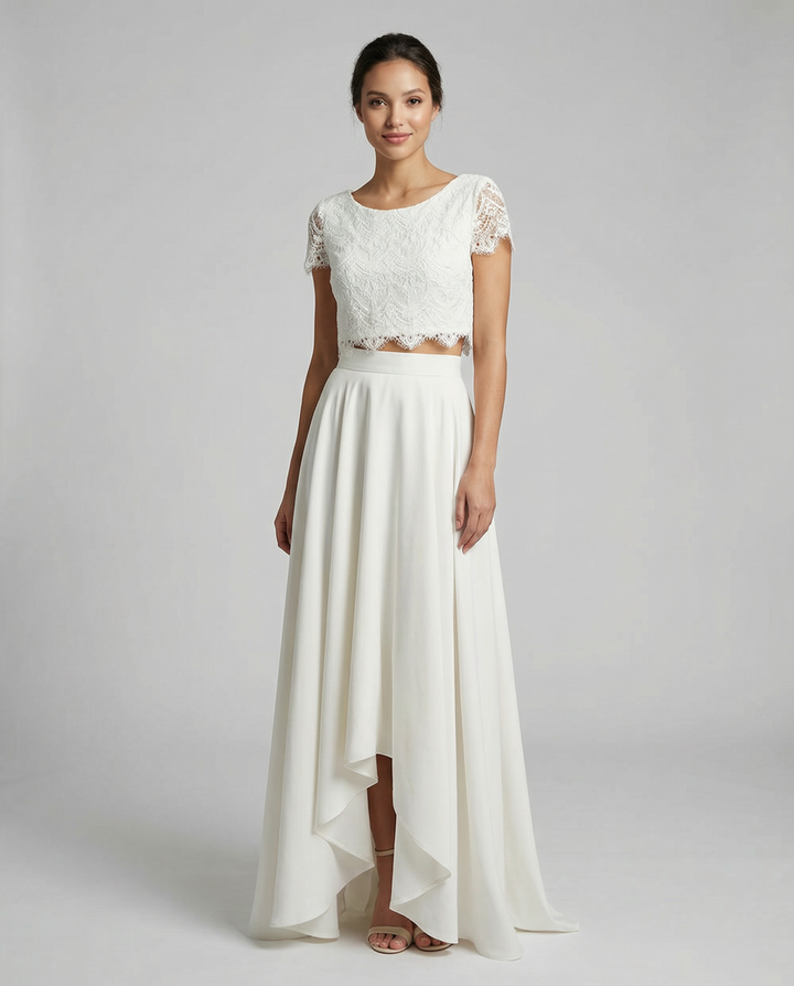 Vestido de Encaje Bohemio – Diseño Alto-Bajo para Celebraciones al Aire Libre