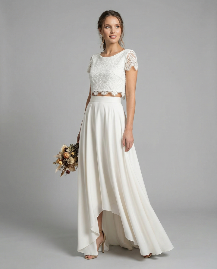 Vestido de Encaje Bohemio – Diseño Alto-Bajo para Celebraciones al Aire Libre