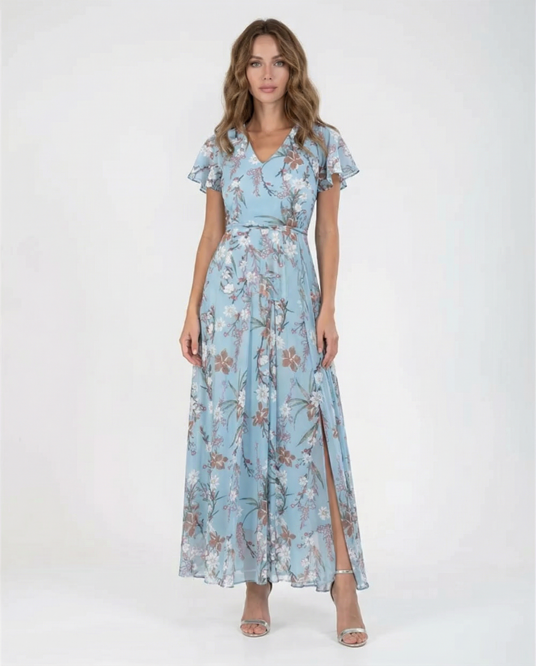 Vestido Maxi Floral – Elegantes Mangas con Volantes para Eventos de Verano