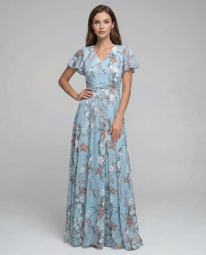 Vestido Maxi Floral – Elegantes Mangas con Volantes para Eventos de Verano
