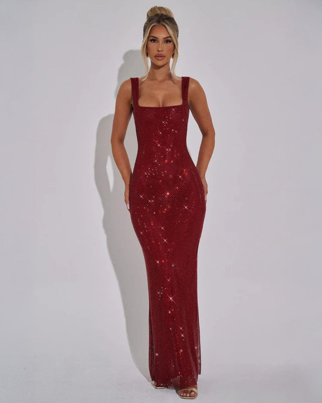 Vestido de Noche Formal Embellecido Celeste