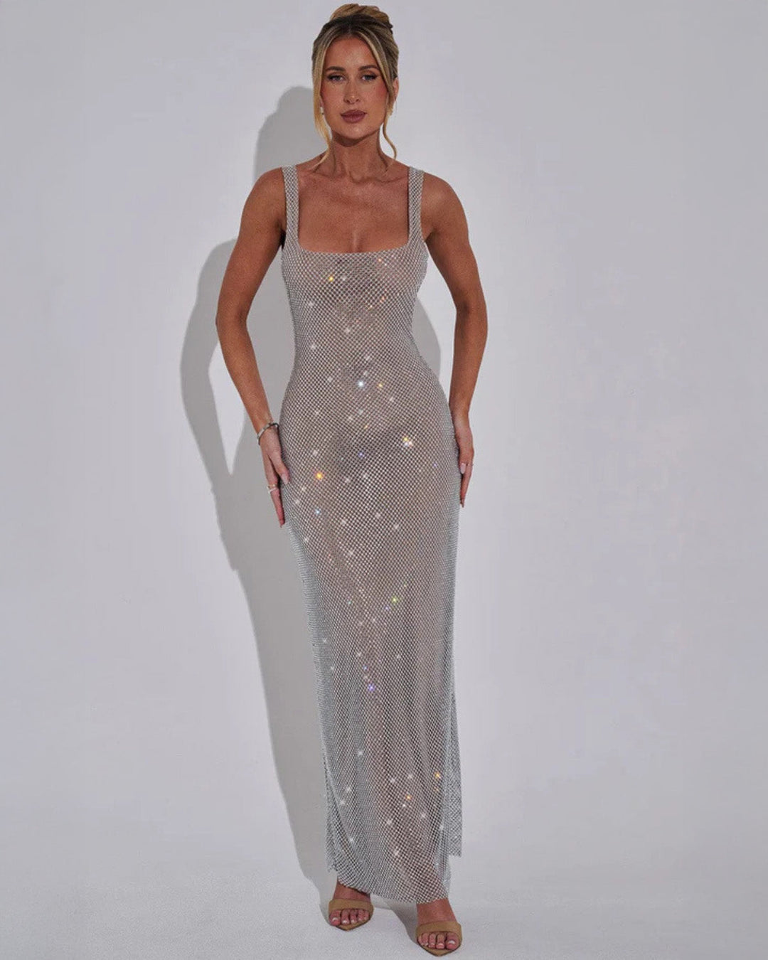 Vestido de Noche Formal Embellecido Celeste