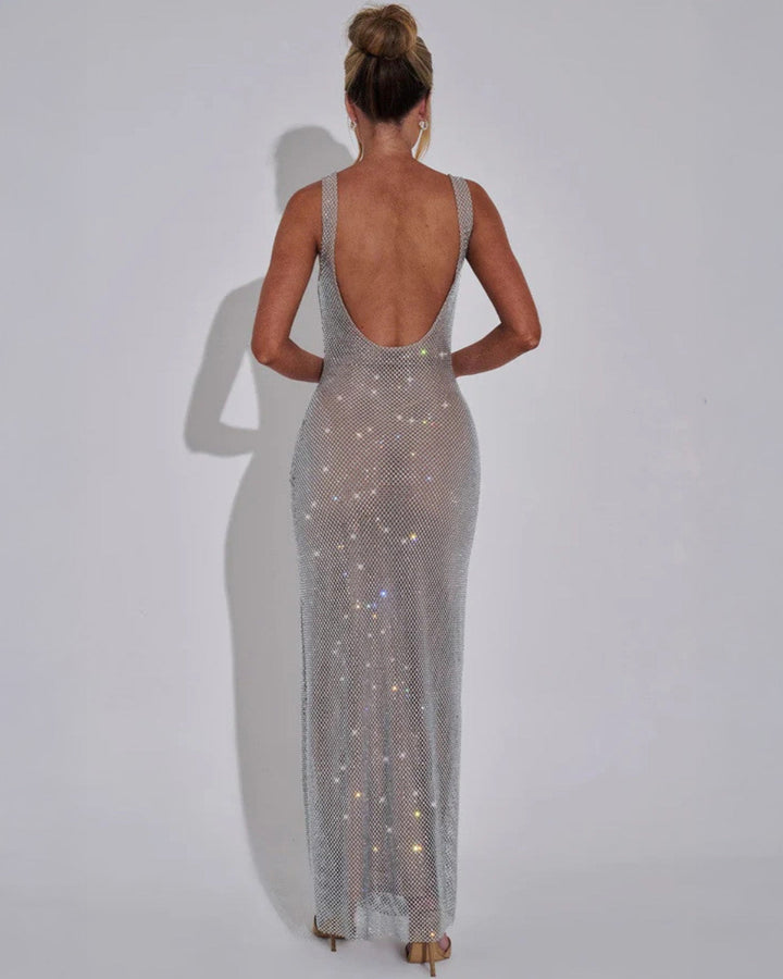 Vestido de Noche Formal Embellecido Celeste