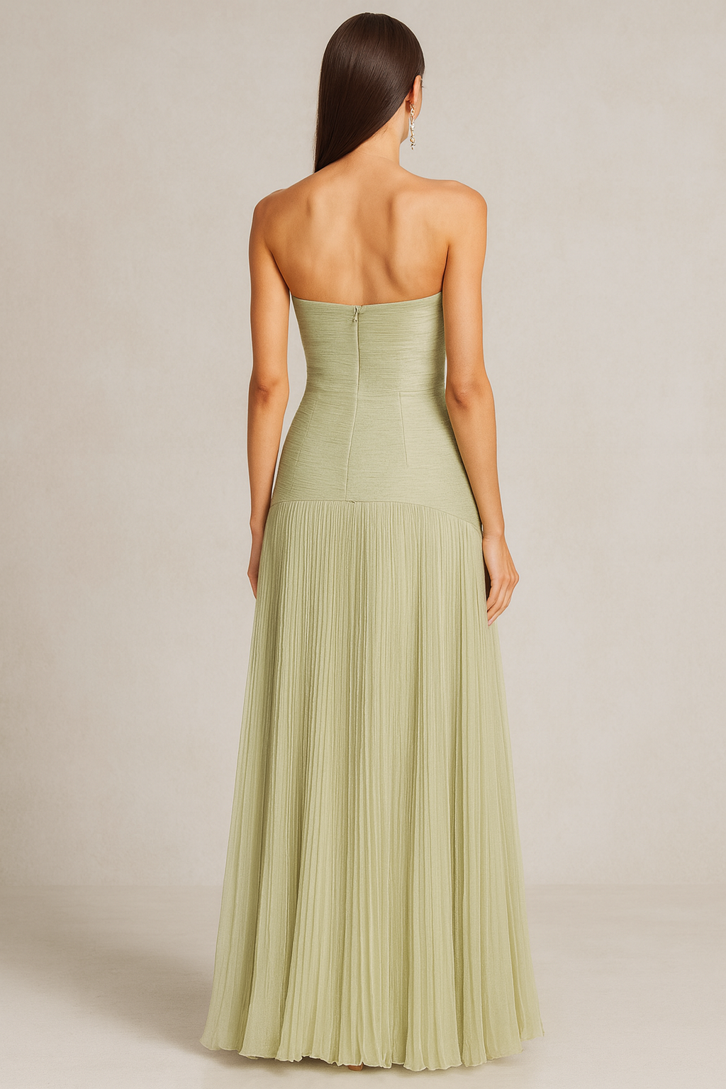 Vestido Maxi de Invitada de Boda con Pliegues Sin Tirantes