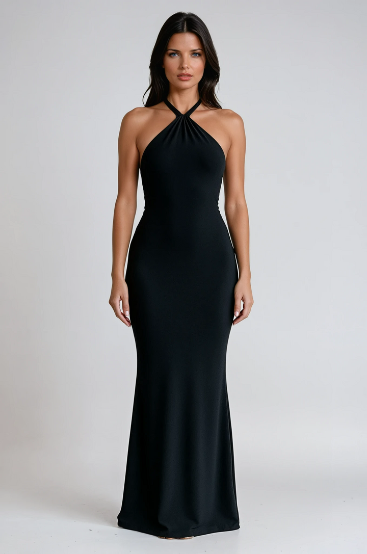 Vestido Maxi Formal Sin Espalda con Cuello Halter