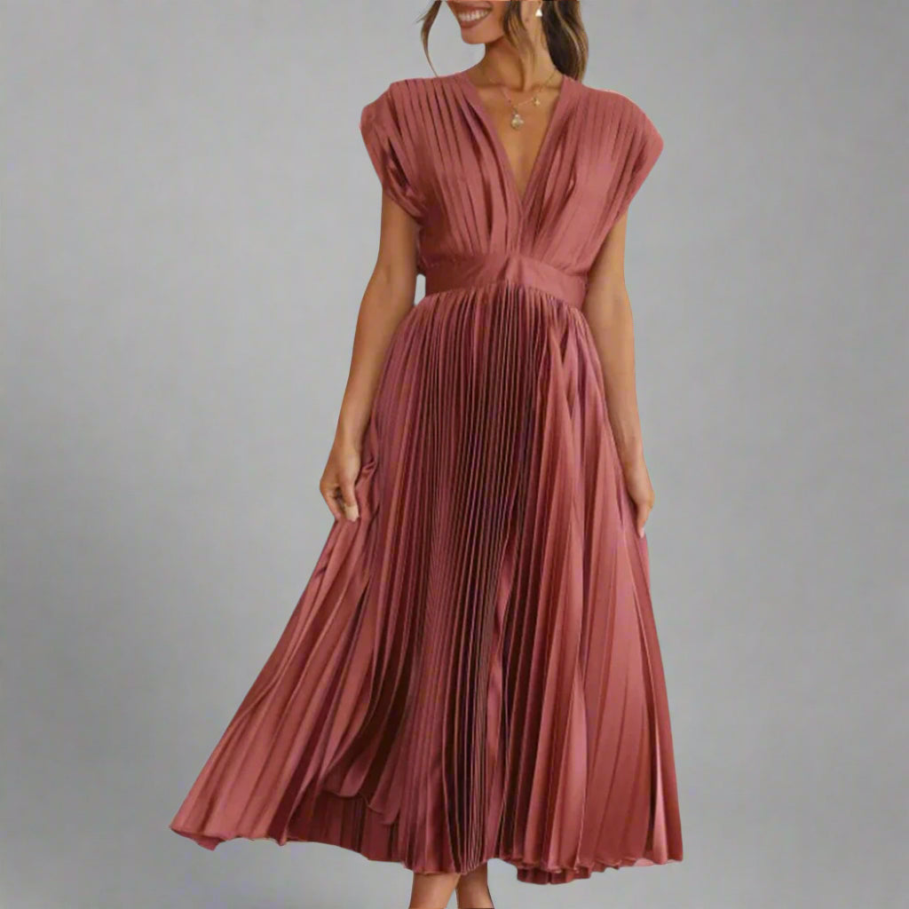 Åsa | Vestido Midi Sin Mangas Plisado para Mujeres