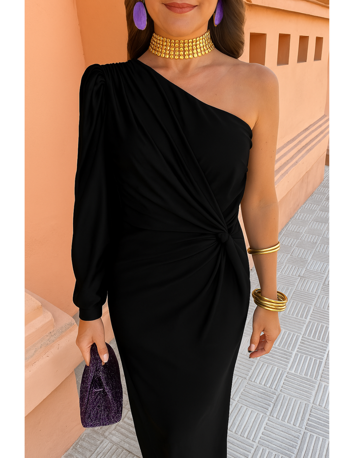 Berenice | Vestido Midi de Manga Larga con Un Hombro para Mujeres