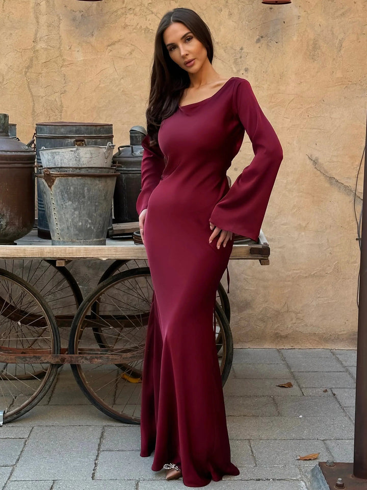 Elegante Vestido Maxi de Manga Larga para Invitadas de Boda