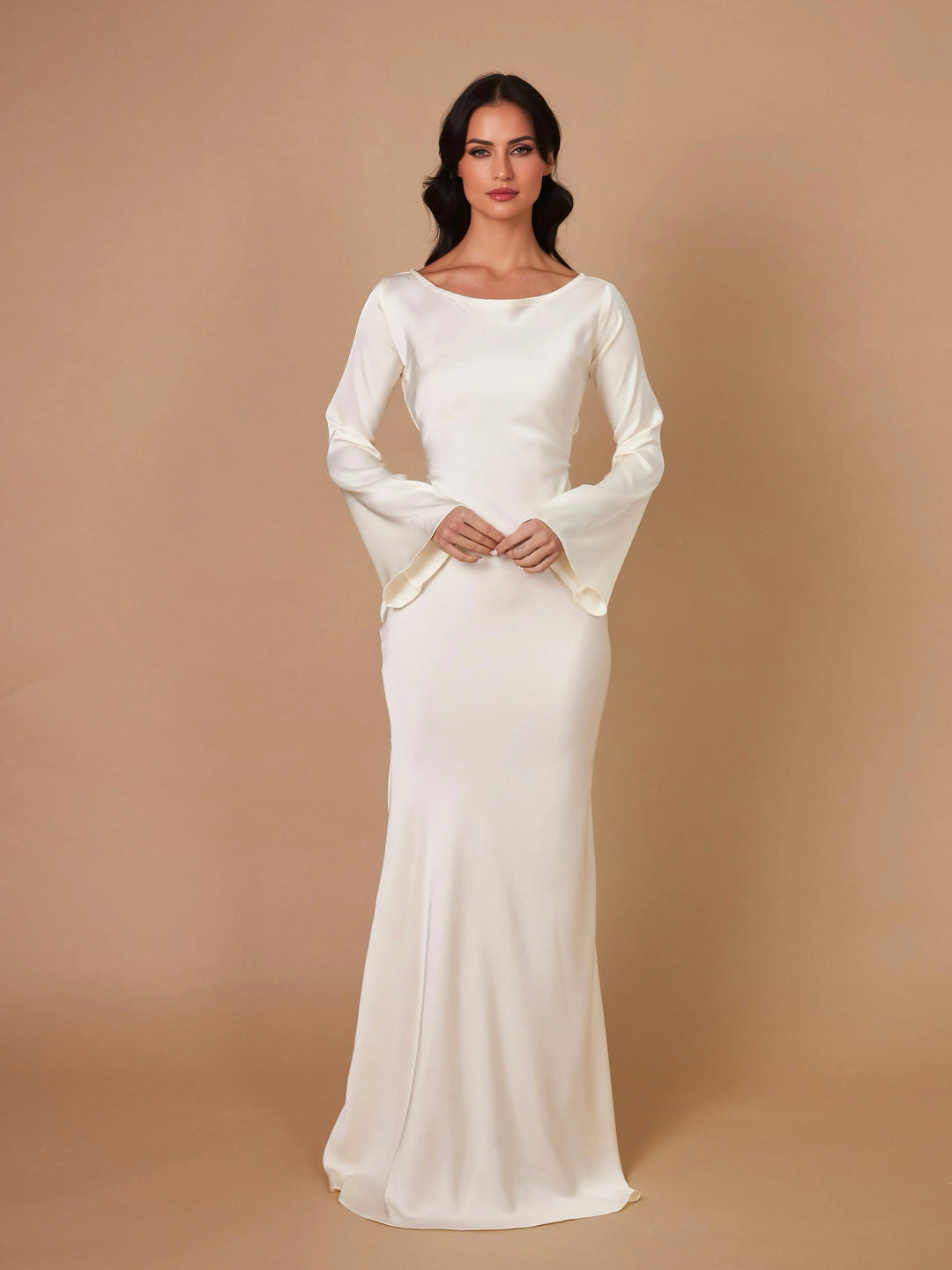 Elegante Vestido Maxi de Manga Larga para Invitadas de Boda
