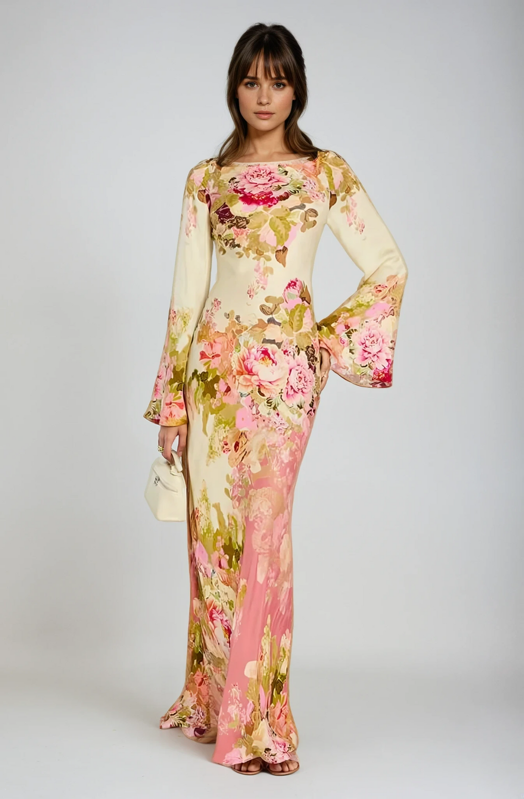 Vestido de Noche con Mangas de Campana Floral