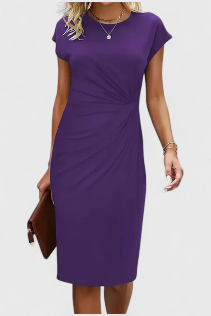 Katrina Vestido Midi Atemporal con Cuello Redondo y Detalle Drapeado