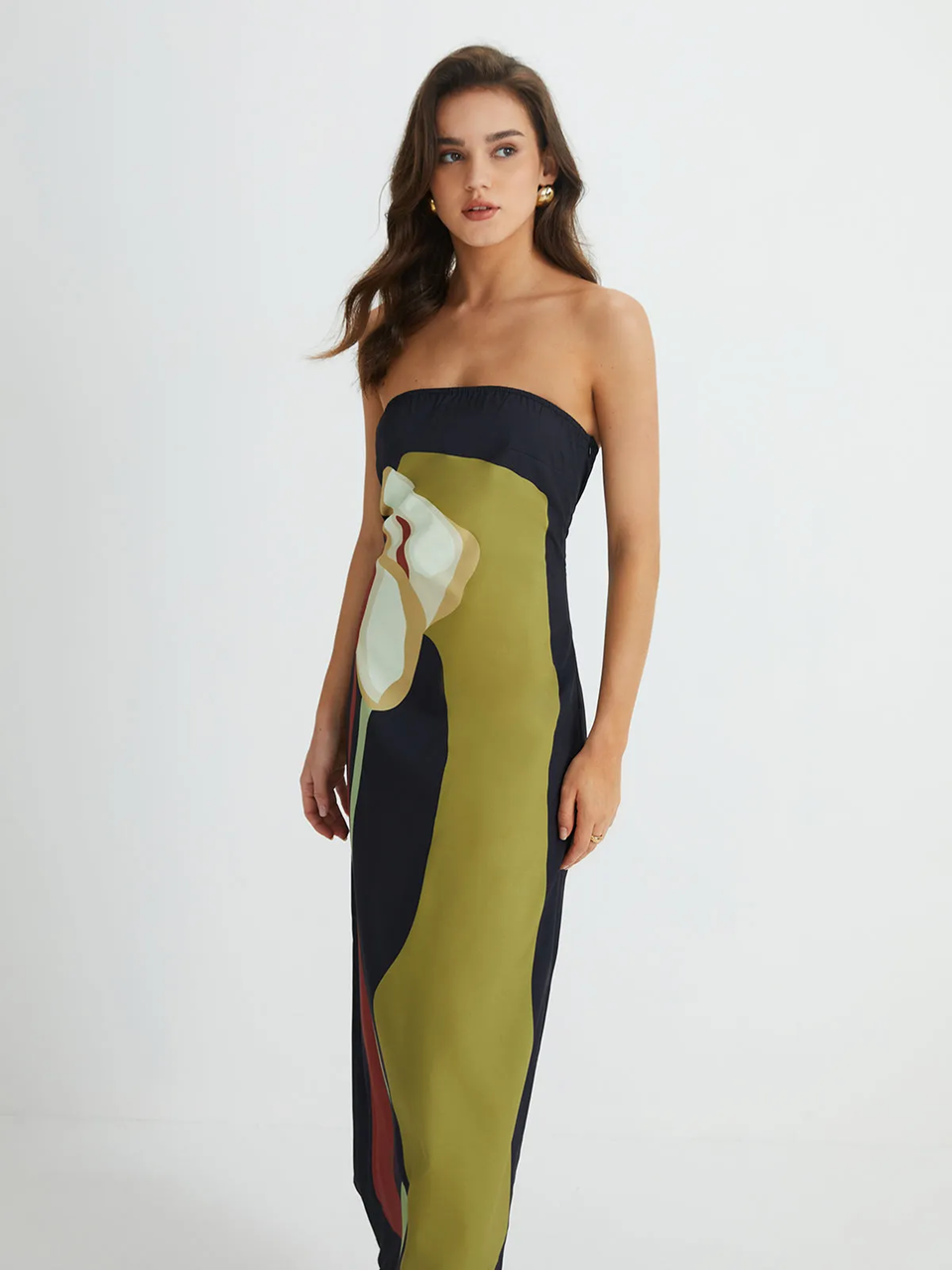Vestido Maxi de Fiesta de Verano Impreso Sin Tirantes Calla