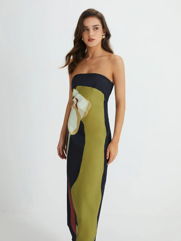 Vestido Maxi de Fiesta de Verano Impreso Sin Tirantes Calla