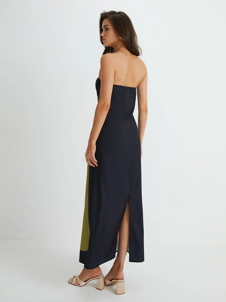 Vestido Maxi de Fiesta de Verano Impreso Sin Tirantes Calla