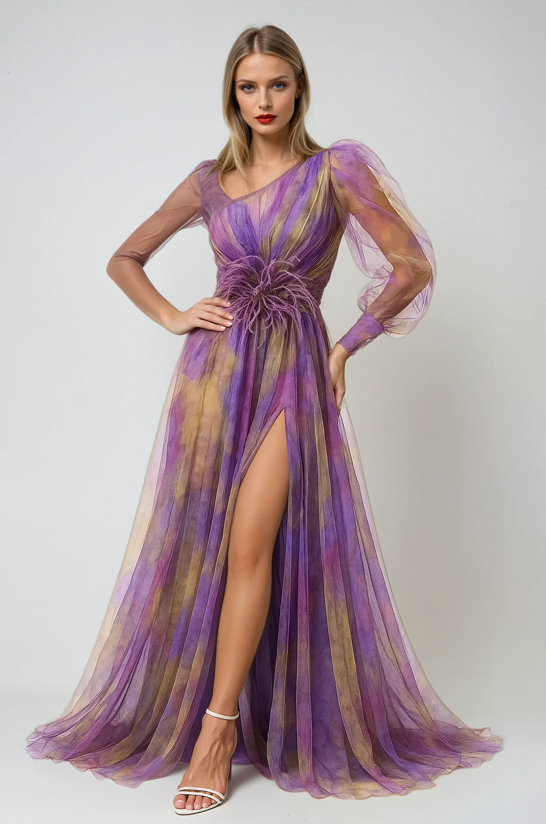 Vestido de Noche Maxi de Manga Asimétrica